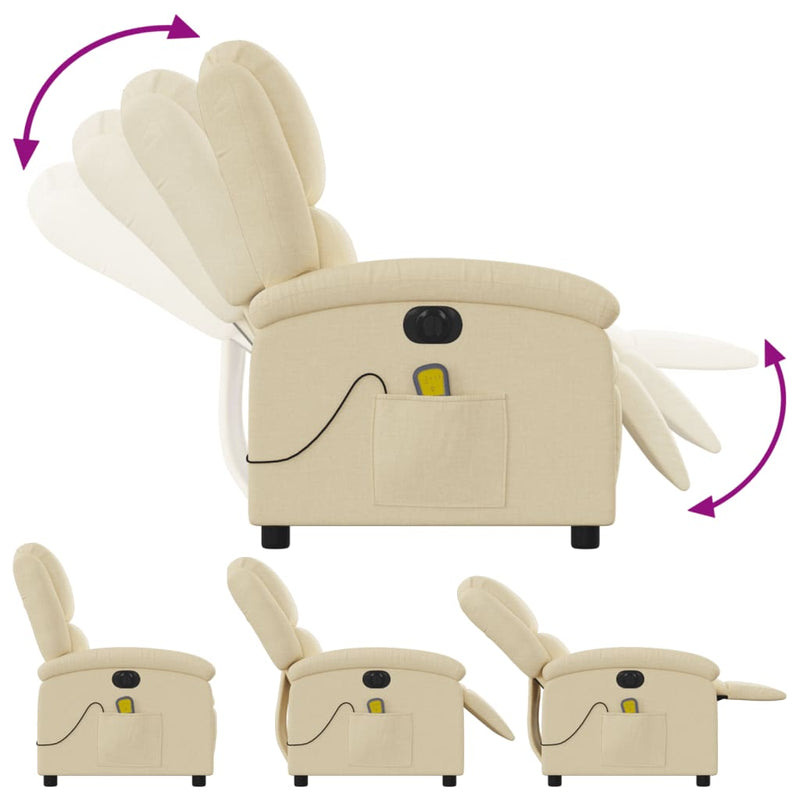 Electric Massage Recliner Chair Cream Fabric