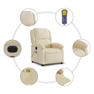 Electric Massage Recliner Chair Cream Fabric