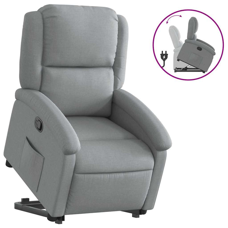 Stand up Recliner Chair Light Grey Fabric