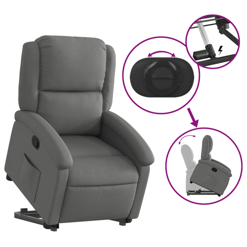 Stand up Recliner Chair Dark Grey Fabric