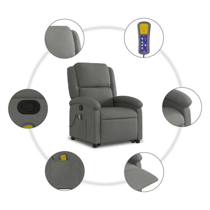 Stand up Massage Recliner Chair Dark Grey Fabric