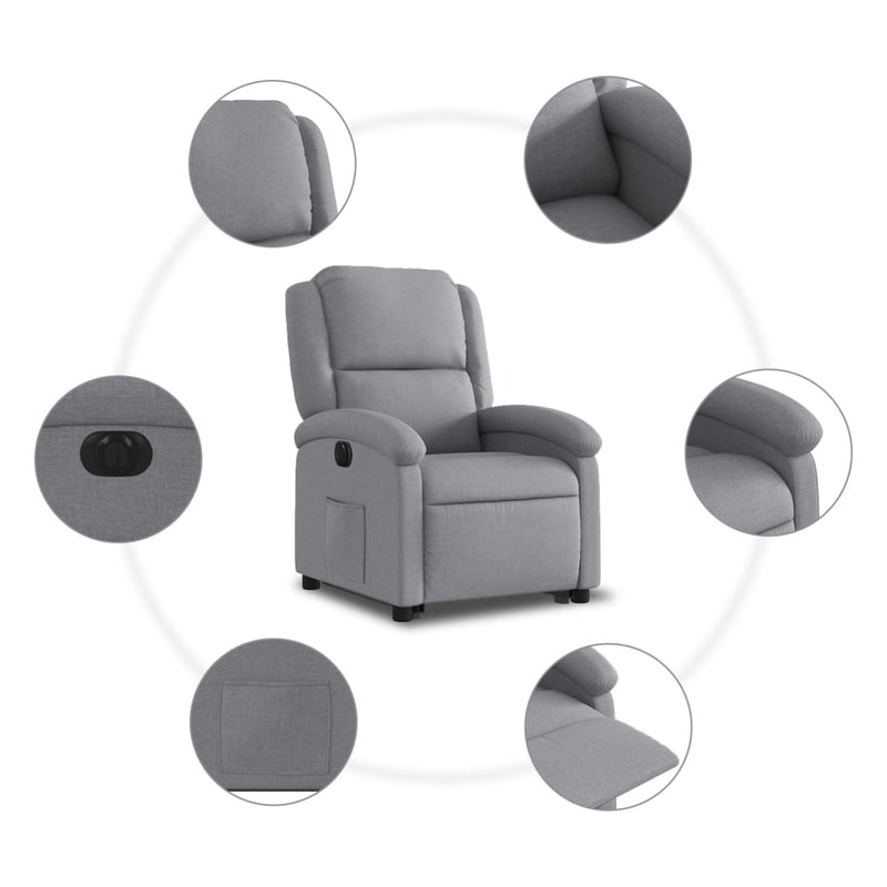 Electric Stand up Recliner Chair Light Grey Fabric