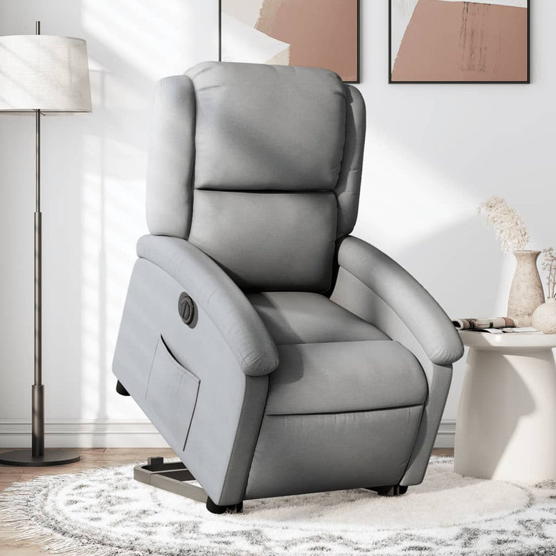 Electric Stand up Recliner Chair Light Grey Fabric