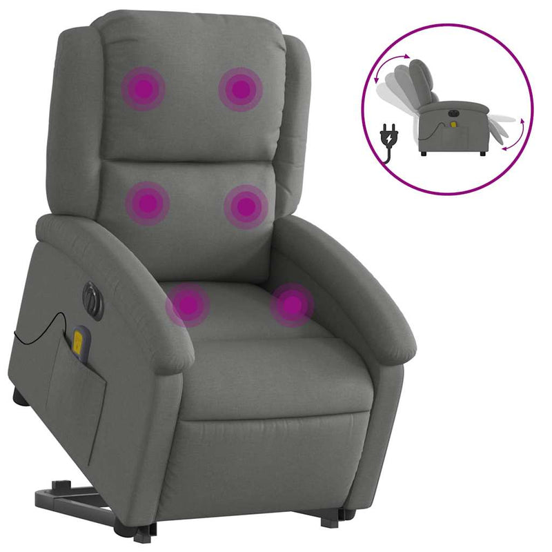 Electric Stand up Massage Recliner Chair Dark Grey Fabric