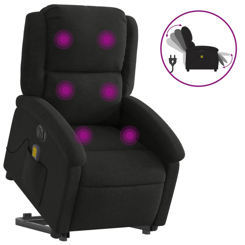 Electric Stand up Massage Recliner Chair Black Fabric