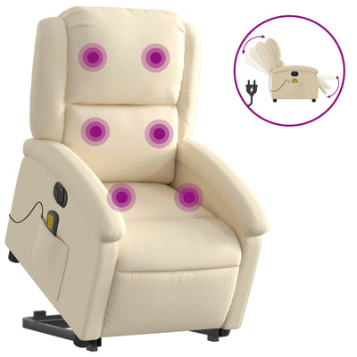 Electric Stand up Massage Recliner Chair Cream Fabric