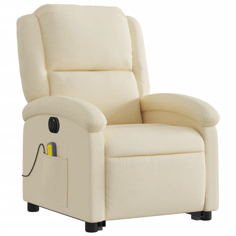 Electric Stand up Massage Recliner Chair Cream Fabric