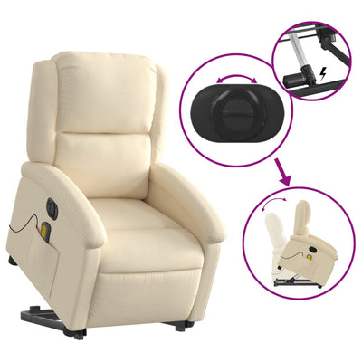 Electric Stand up Massage Recliner Chair Cream Fabric