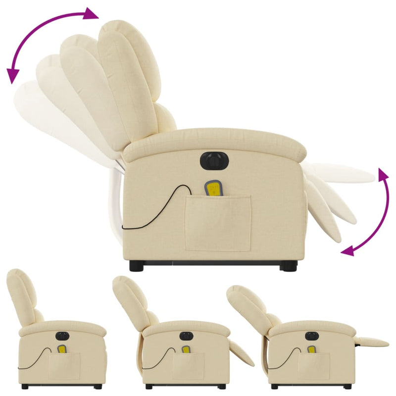 Electric Stand up Massage Recliner Chair Cream Fabric