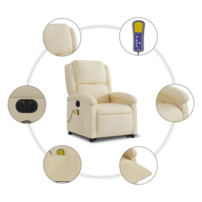 Electric Stand up Massage Recliner Chair Cream Fabric