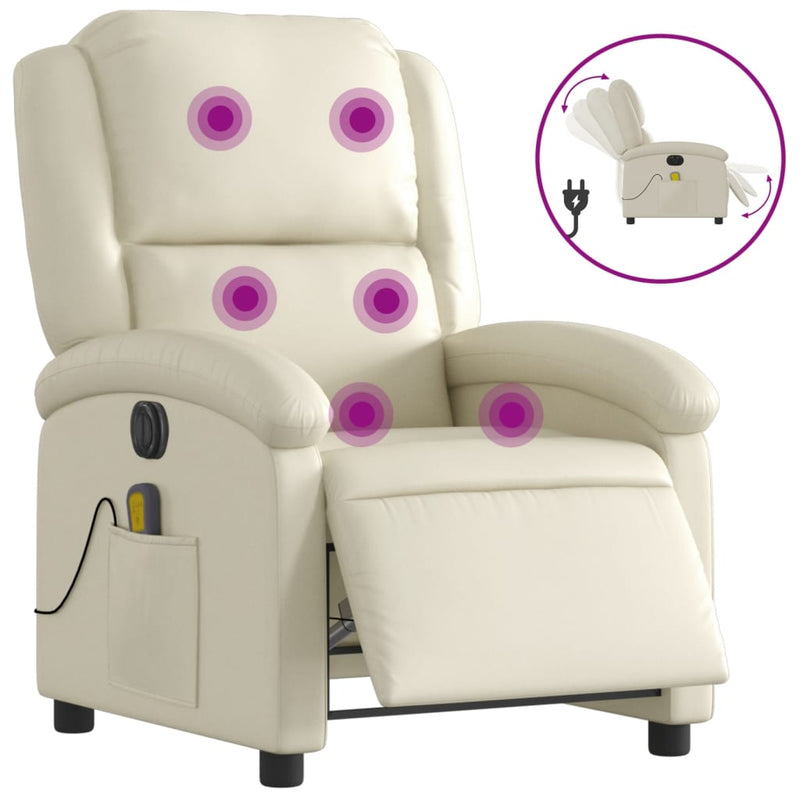 Electric Massage Recliner Chair Cream Faux Leather