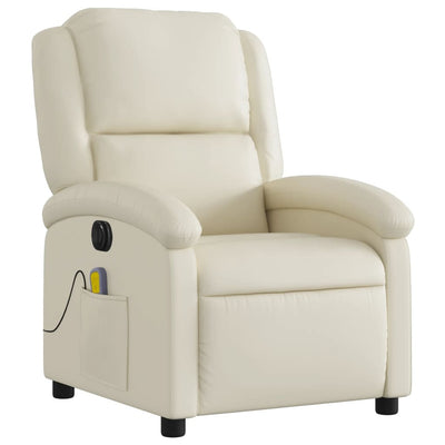 Electric Massage Recliner Chair Cream Faux Leather