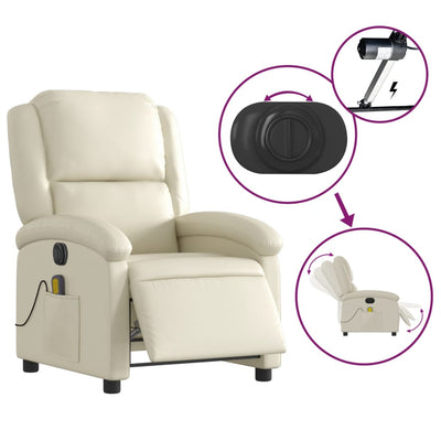 Electric Massage Recliner Chair Cream Faux Leather