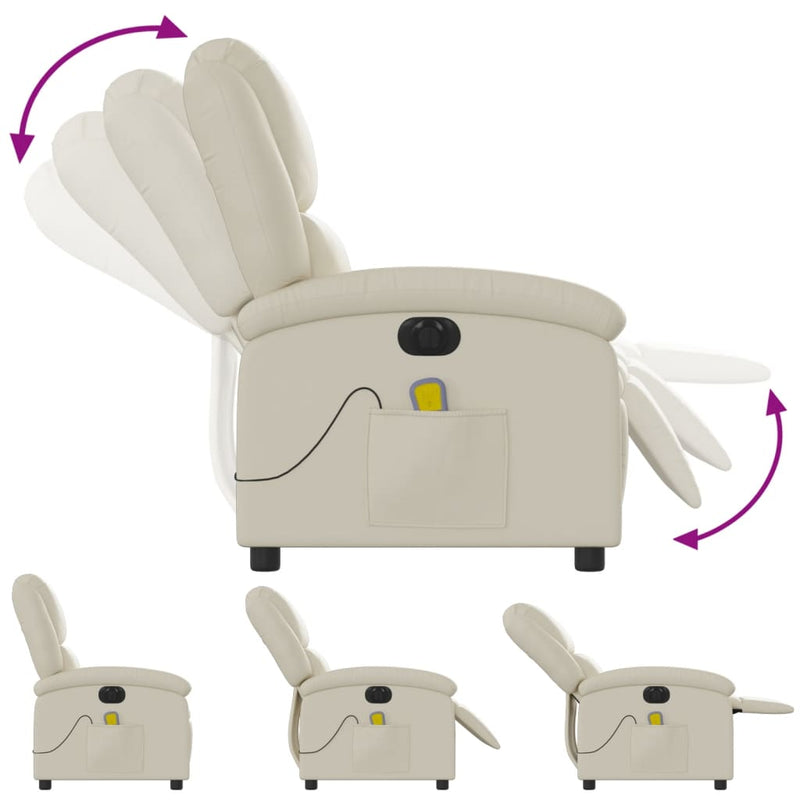 Electric Massage Recliner Chair Cream Faux Leather