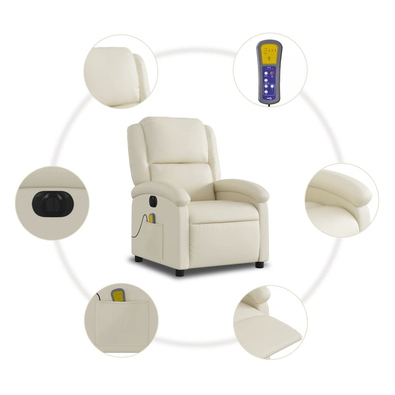 Electric Massage Recliner Chair Cream Faux Leather