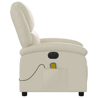 Electric Massage Recliner Chair Cream Faux Leather