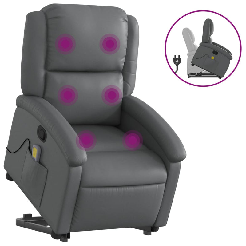 Stand up Massage Recliner Chair Grey Faux Leather