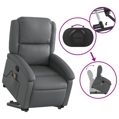 Stand up Massage Recliner Chair Grey Faux Leather