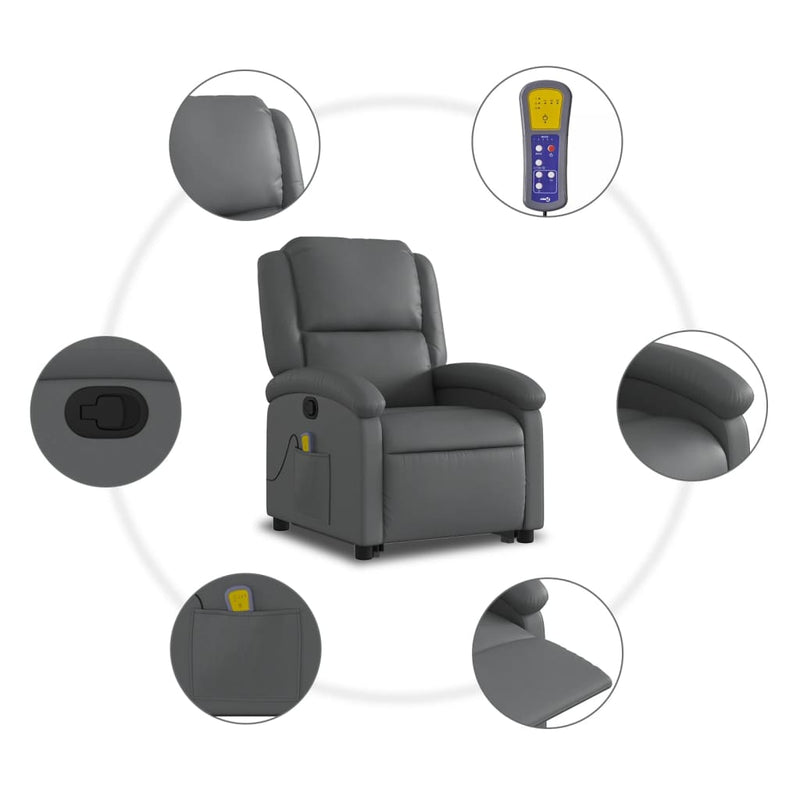 Stand up Massage Recliner Chair Grey Faux Leather