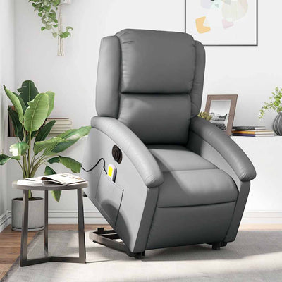 Electric Stand up Massage Recliner Chair Grey Faux Leather