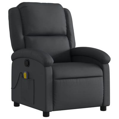 Massage Recliner Chair Black Real Leather