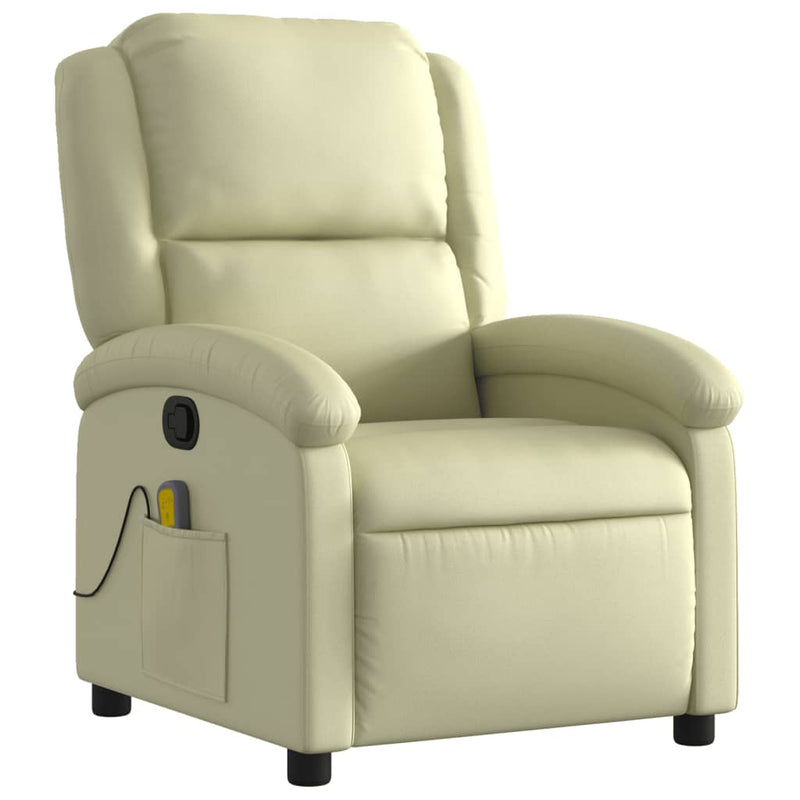 Massage Recliner Chair Cream Real Leather