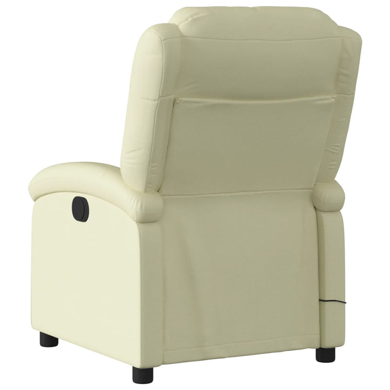 Massage Recliner Chair Cream Real Leather