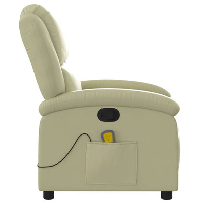 Massage Recliner Chair Cream Real Leather