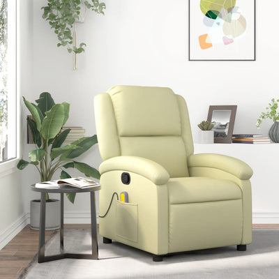 Massage Recliner Chair Cream Real Leather