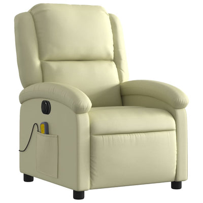 Electric Massage Recliner Chair Cream Real Leather