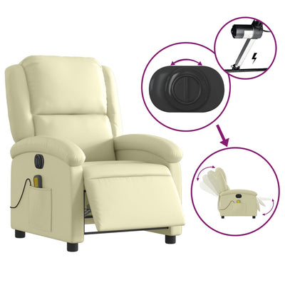 Electric Massage Recliner Chair Cream Real Leather