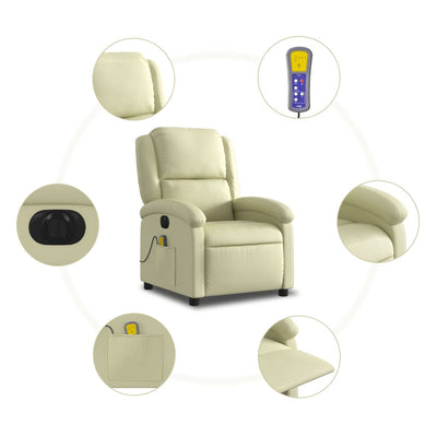 Electric Massage Recliner Chair Cream Real Leather