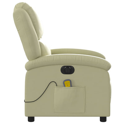 Electric Massage Recliner Chair Cream Real Leather