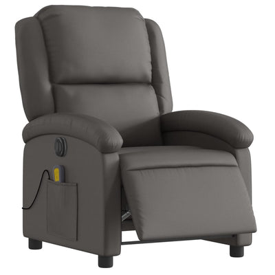 Electric Massage Recliner Chair Grey Real Leather