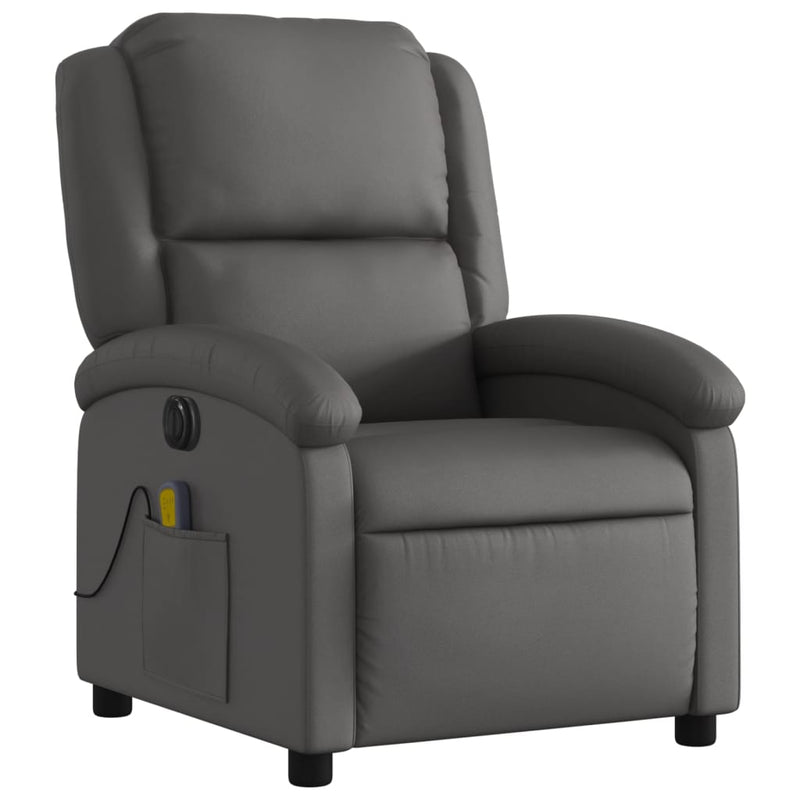 Electric Massage Recliner Chair Grey Real Leather