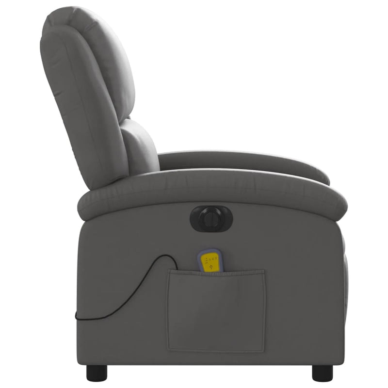 Electric Massage Recliner Chair Grey Real Leather