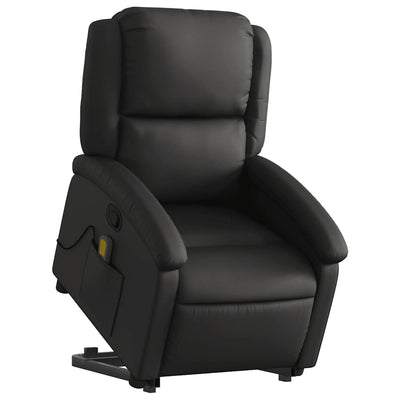 Stand up Massage Recliner Chair Black Real Leather