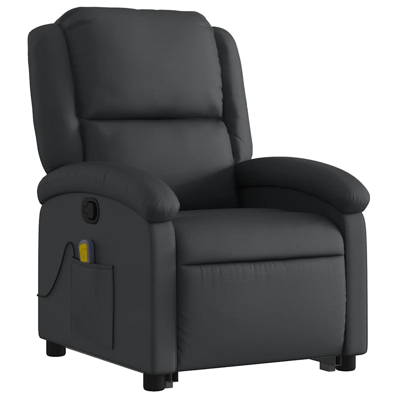 Stand up Massage Recliner Chair Black Real Leather