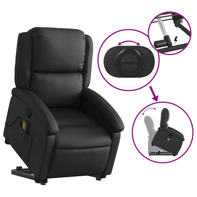 Stand up Massage Recliner Chair Black Real Leather