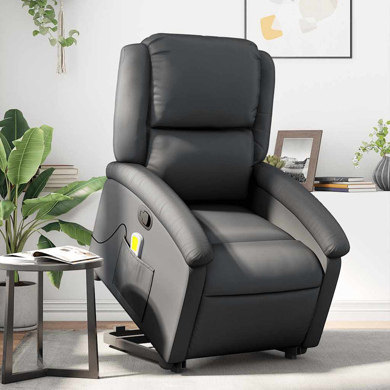 Stand up Massage Recliner Chair Black Real Leather