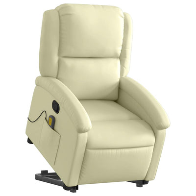 Stand up Massage Recliner Chair Cream Real Leather