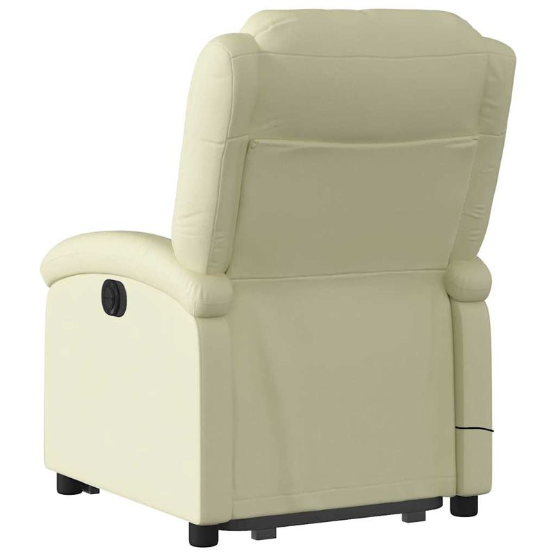 Stand up Massage Recliner Chair Cream Real Leather