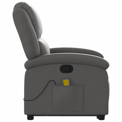 Stand up Massage Recliner Chair Grey Real Leather