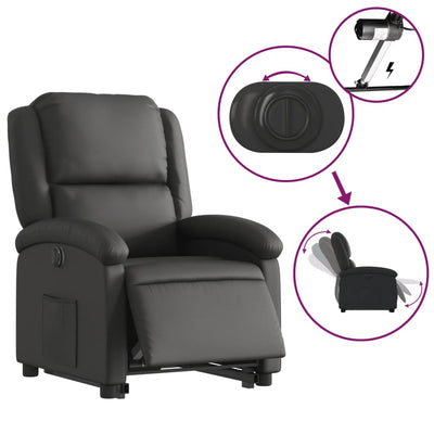 Electric Stand up Recliner Chair Black Real Leather