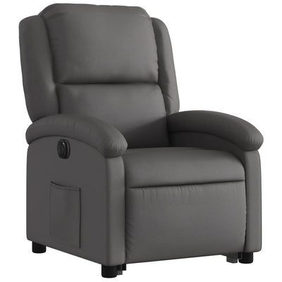 Electric Stand up Recliner Chair Grey Real Leather