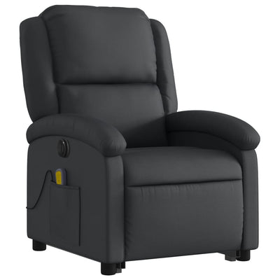 Electric Stand up Massage Recliner Chair Black Real Leather