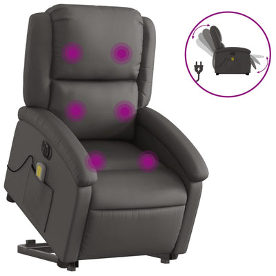 Electric Stand up Massage Recliner Chair Grey Real Leather