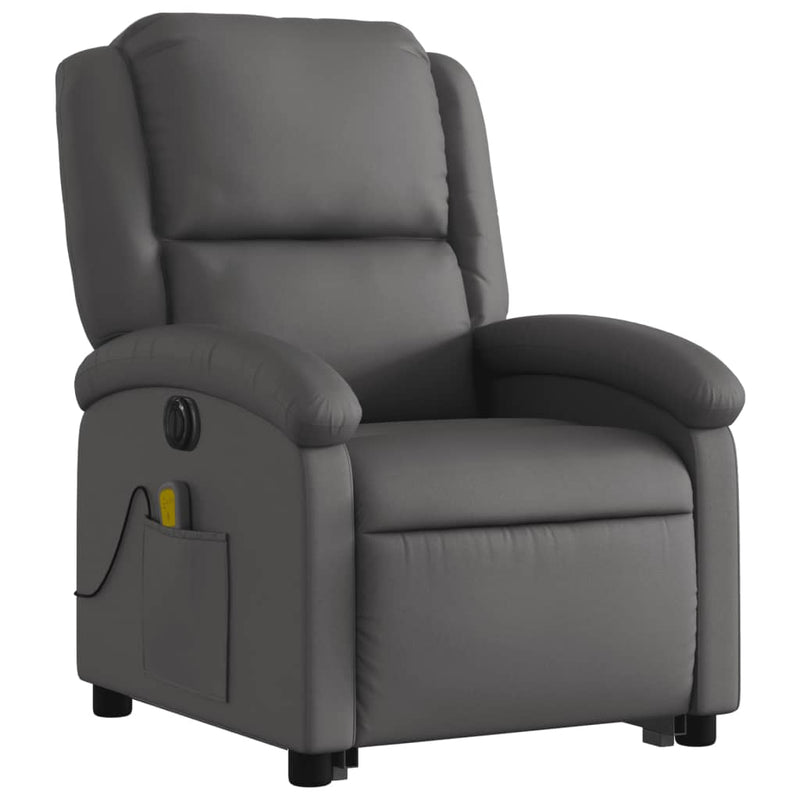 Electric Stand up Massage Recliner Chair Grey Real Leather