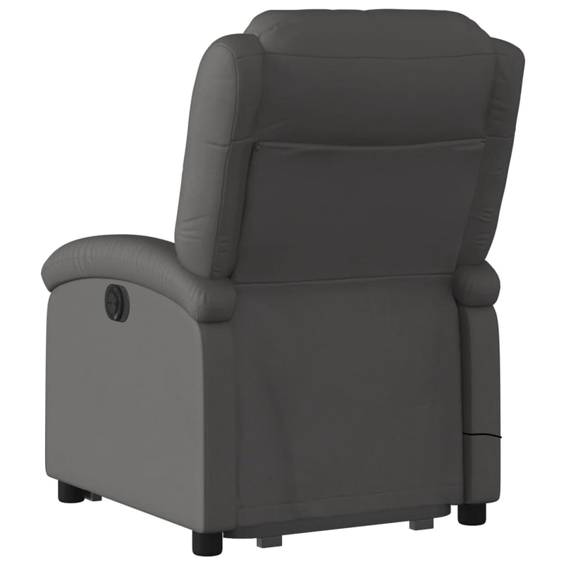 Electric Stand up Massage Recliner Chair Grey Real Leather