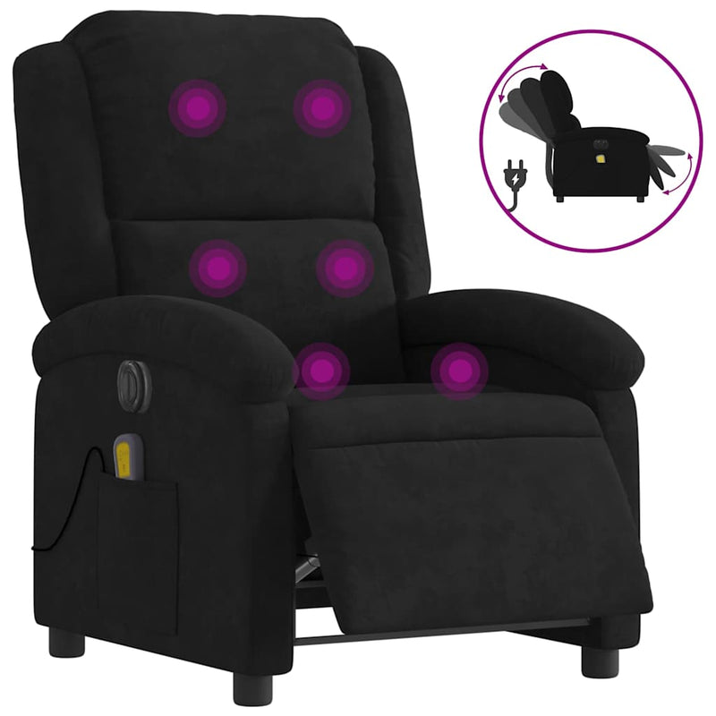 Electric Massage Recliner Chair Black Velvet